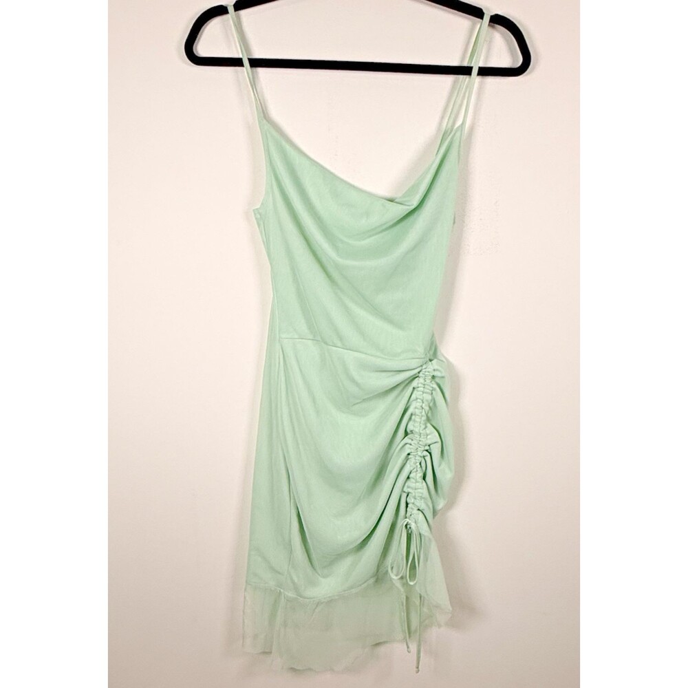PrettyLittleThing Green Ruched Drawstring Strappy Slip Dress US 4